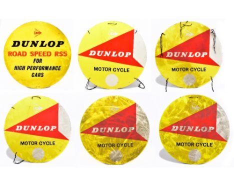 DUNLOP; five vintage advertising circular card signs 'Dunlop Motorcycle', also a similar smaller example 'Dunlop Road Speed R