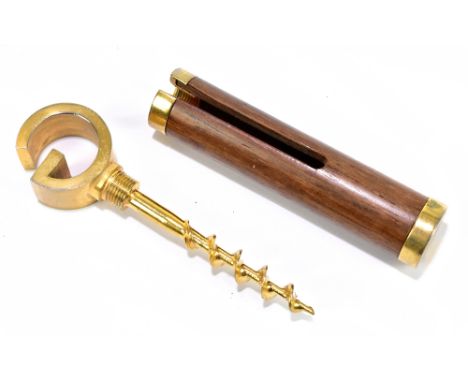 GUCCI; a vintage 1960s wood and gold plated brass roundlet style corkscrew and bottle opener, the G logo unscrews from the wo