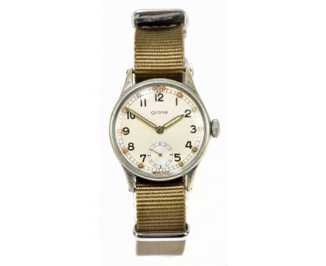 GRANA; a nickel plated Army Trade Pattern watch, the dial with subsidiary seconds dial and Arabic numerals, the watch stamped