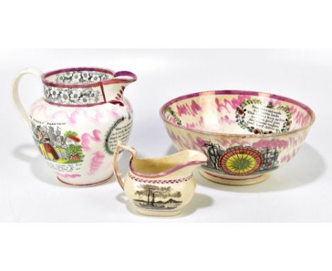 MOORE &amp; CO; a 19th century Sunderland lustre bowl decorated with the 'Mariner's Compass', with a hairline crack to the ri