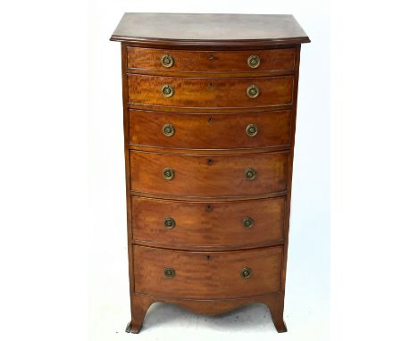 An Edwardian mahogany bowfronted chest of six drawers, raised on bracket feet, width 60cm, depth 45cm, height 107cm.