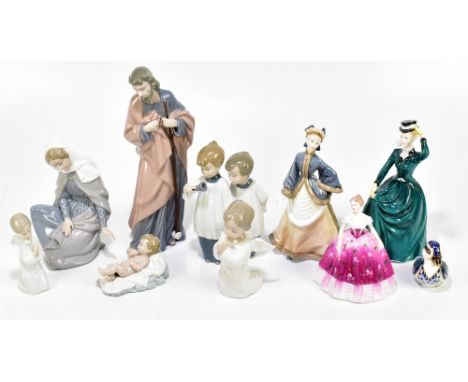 NAO; five assorted figures comprising 'Joseph, Mary and Jesus', also a Royal Worcester figure 'Winters Morn', Royal Crown Der