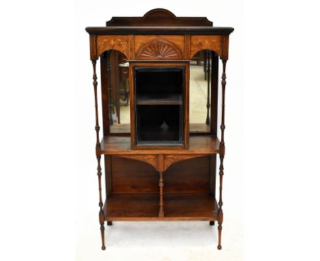 A 19th century inlaid rosewood side cabinet, with arch shaped panels with mirrored backs flanking the central glazed door, ab