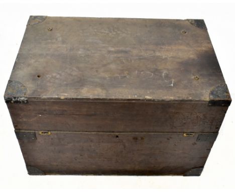 A metal bound oak chest with applied brass label inscribed 'Lancashire County Council Petrol Measures'.Additional Information