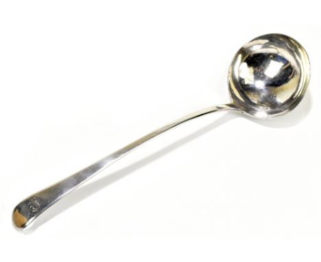 A George III hallmarked silver soup ladle with engraved initials 'CDL' to handle, London 1782, approx weight 5ozt/155g.Additi