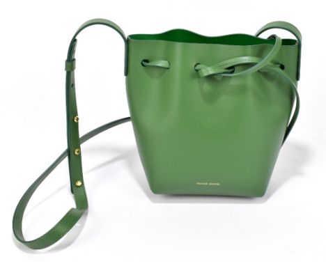 MANSUR GAVRIEL; an unused green 'Bucket Mini' leather handbag, with adjustable shoulder strap, drawstring fastening, front lo