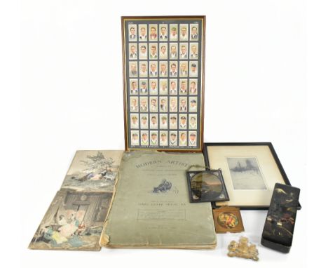 A small selection of 19th century and later collectors' items to include an embossed gilt metal Royal Coat of Arms, height 8c