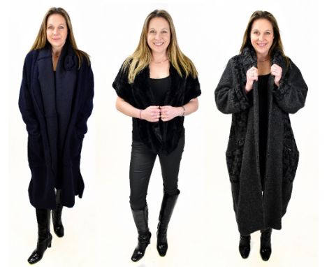 GRAEBNER; a black fur vintage stole, lined with satin from High Class Furriers, Richmond, Surrey, a black and grey button fro