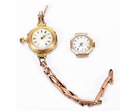 A lady's 14ct gold wristwatch, with enamel Roman numeral dial and bracelet stamped '9ct', with a 9ct gold lady's Art Deco oct