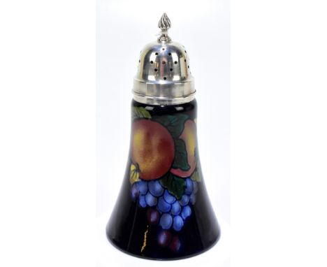 ROYAL STANLEY; a Jacobeanware sugar shaker with hallmarked silver collar and top, marked for Birmingham 1996, height 15cm.Add