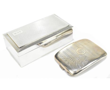 S.J LEVI &amp; CO; a George V hallmarked silver cigarette box of rectangular form with engine turned decoration to the cover,