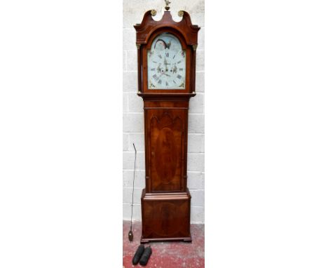 W. JACKSON, BLACKBURN; a 19th century longcase clock, the painted dial set with moon phase, with Arabic and Roman numerals an