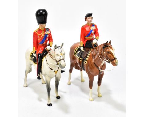 BESWICK; a model of H.M Queen Elizabeth II mounted on Imperial, Trooping the Colour 1957, height 26cm, with a Beswick model o