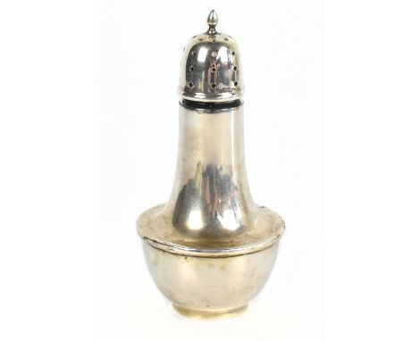 JOSEPH GLOSTER LTD; a George V hallmarked silver and lined sugar caster with patent stamp to base, Birmingham 1924, height 16