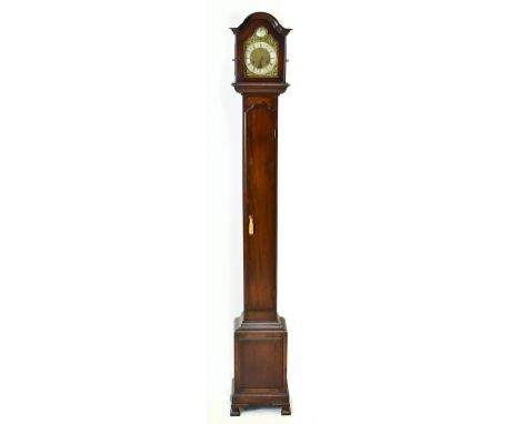 An early 20th century mahogany cased longcase clock of small proportions, the brass face set with silvered chapter ring with 