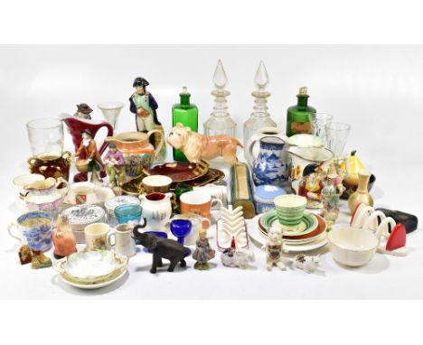 A mixed lot of assorted ceramics and glassware including an 18th century Chinese blue and white porcelain Export wear jug (af