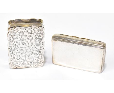 JOSEPH GLOSTER; a Victorian hallmarked silver snuff box with chased floral decoration surrounding a shaped vacant cartouche, 