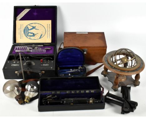 A small collection of scientific items to include a German electric shock machine, and a Short &amp; Mason anemometer.