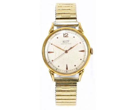 TISSOT; a gentleman's vintage wristwatch with gold plated and stainless steel case, circular dial inscribed 'Antimagnetique',
