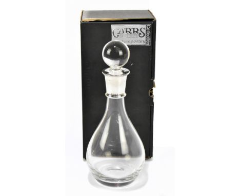 CARRS; an Elizabeth II hallmarked silver mounted clear glass decanter with ball shaped stopper, Sheffield 2001, height 30cm.A