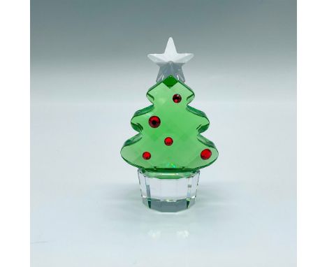 An adorable peridot crystal Christmas tree decorated with red crystal, and a clear crystal star on top. Swarovski marked. Thi