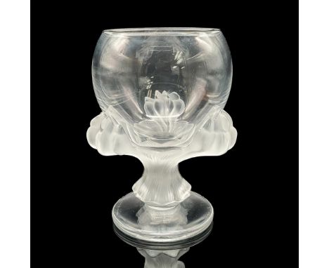 Gorgeous, frosted claw shaped stem holding the clear bowl of a vase. Lalique, France etched signature to base. Issued: 20th c