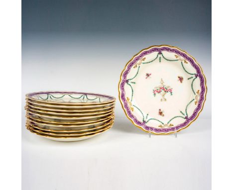 A set of 11 porcelain plates, gild trim plates with a purple border. Royal Worcester backstamps. Issued: c. 1900sDimensions: 