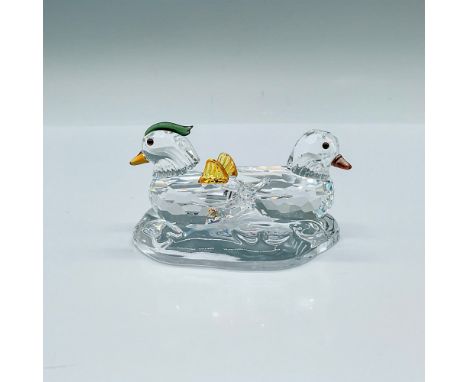 Part of the Feathered Beauties group. A beautiful set of a duck and drake with a clear crystal pond base. The duck has smoked