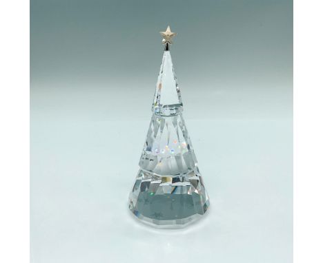 An elegant clear crystal tree with floating stars in comet argent light crystals. A golden shadow crystal star on top. Swarov