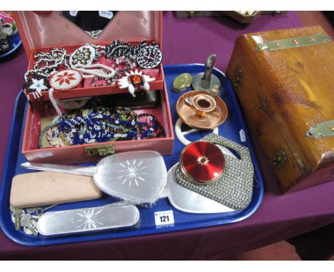 Navajo Style Beaded Necklaces, diamante evening bag, three piece dressing table set, Stratton powder compact, vintage cat rin