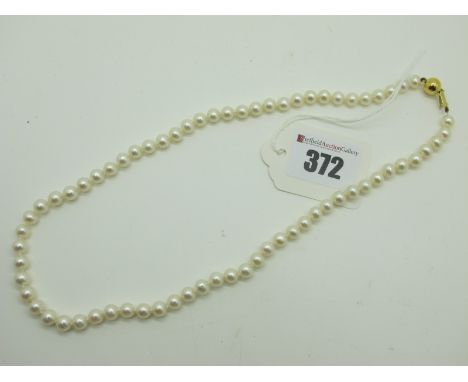 A Modern Fresh Water Pearl Bead Necklace, to plain ball clasp stamped "375".