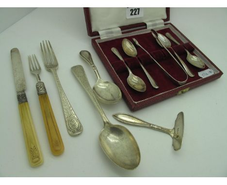 A Matched Set of Four Hallmarked Silver Coffee Spoons, a pair of hallmarked silver sugar tongs; together with a hallmarked si