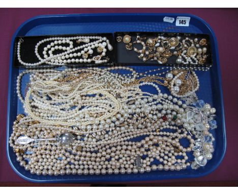 Imitation Pearl Bead Necklaces, Bracelets and Earrings, including two decorative key charms:- One Tray