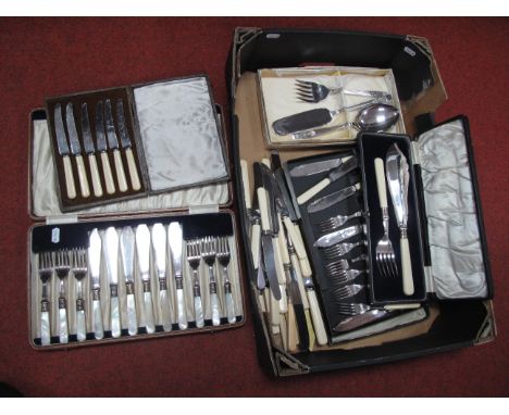 Assorted Plated  Cutlery, including fish servers, fish knives and forks with mother of pearl handles (cased), etc:- One Box