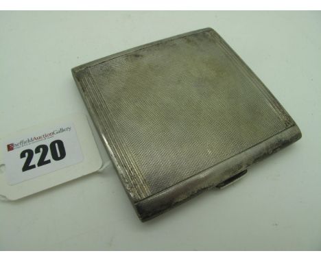 A Hallmarked Silver Cigarette Case, Birmingham 1933, of square form allover engine turned, inscribed inside and dated "25 Nov