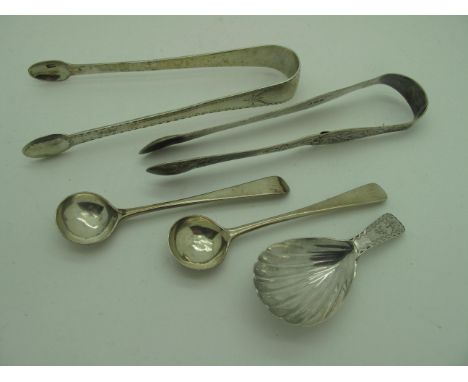 A Pair of Hallmarked Silver Old English Pattern Salt Spoons, London 1803, initialled; a hallmarked silver caddy spoon, Thomas
