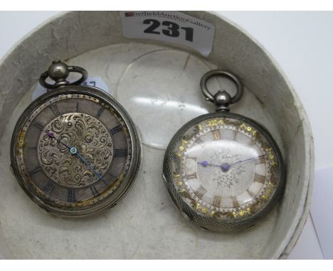 A Highly Decorative Openface Pocketwatch, the circular dial with Roman numerals in engine turned case, stamped "Fine Silver",