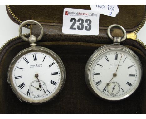 A.W.W. Co Waltham Mass; A Hallmarked Silver Cased Openface Pocketwatch, the signed white dial with Roman numerals and seconds