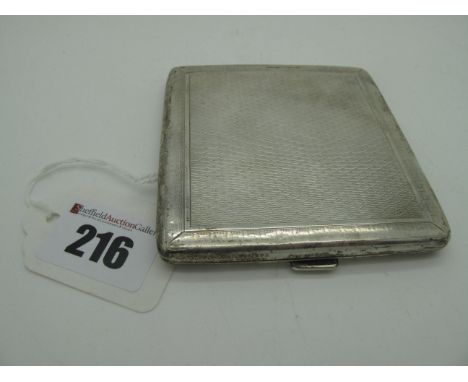 A Part Hallmarked Silver Cigarette Case, of square form allover engine turned (dented). 