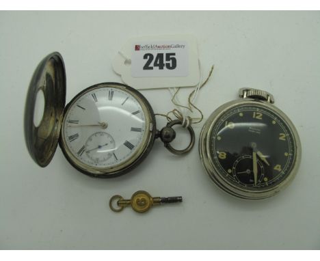 A Hallmarked Silver Cased Half Hunter Pocketwatch, the white dial with black Roman numerals and seconds subsidiary dial, the 