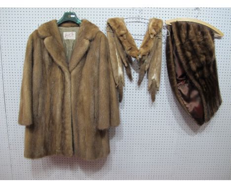 A Three-quarter Length Dark Beige Mink Coat, retailers label for "Joseph Fox Furrers, Sheffield", 88cm long; A Dark Brown Min