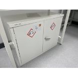 A steel double door chemical storage cabinet, 92cm x 47cm x 71cm h.