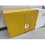 A Manutan steel double door inflammables storage cabinet, 92cm x 46cm x 72cm h.