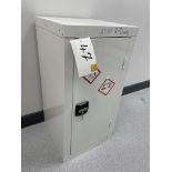 A steel single door chemicals storage cabinet 45cm x 45cm x 90cm h.