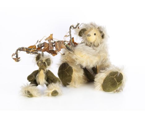 A Hyefolk Woodland Beauty collectors teddy bear,  designed by Pamela and Sally-Jane Hobbs, holding a stick with  'ratty' atta