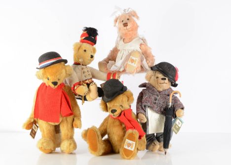 Five House of Nisbet teddy bears,  a Maybe Bear --14in (35.5cm.) high; a Mr Do-It Bear; two Sir Freddie Farthing Bear and Dru