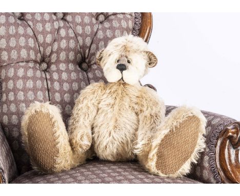 A Wood-U-Like Bears mechanical artist  teddy bear, Dunster 12, designed by  Richard and Lisa Gunston in 2000, with card tag -