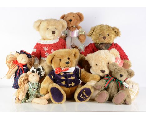 Four Harrods's teddy bears,  for the years 200, 2005, 2008, 2009, a Chad Valley fairy bear and three others -- 17½in (40cm.)h