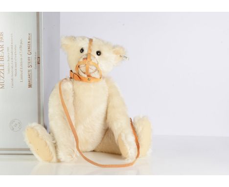 A large white Steiff limited edition replica muzzle teddy bear 1908 1912 of 2650, in original windowbox  with certiifcate 198