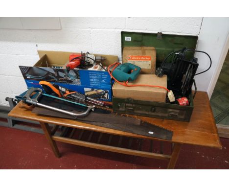 Collection of power tools, Mitre saw & hand tools